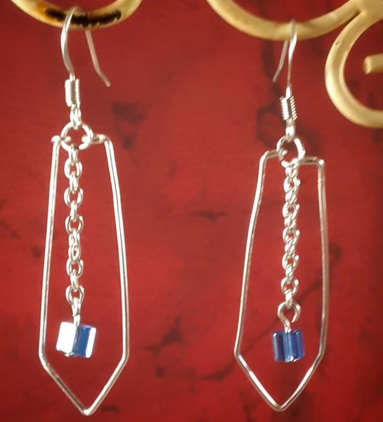 Geometric Wire Earrings w/Blue Bead