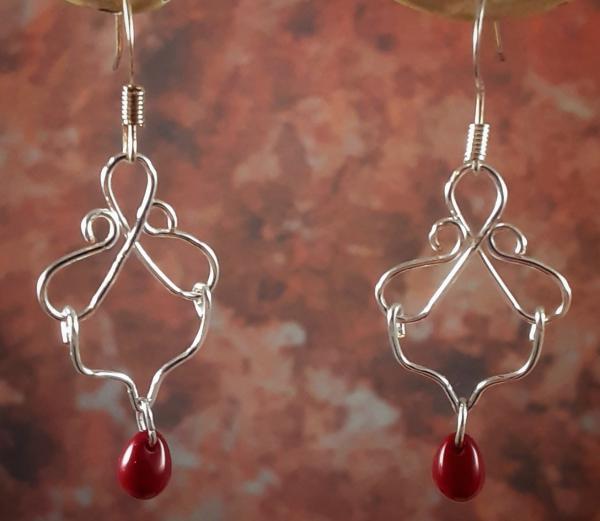 Wire Earrings with Red Teardrop Beads picture