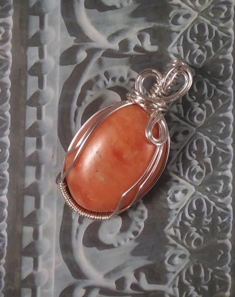 Peach Marble Wire Wrapped Pendant