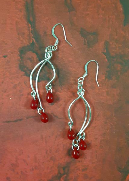 Triple Strand Dangle Earrings w/ Red Beads