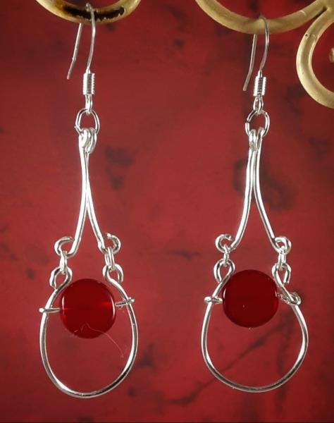 Victorian Wire Earrings w/Red Beads picture