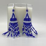 Blue and White Beaded Dangle Earrings