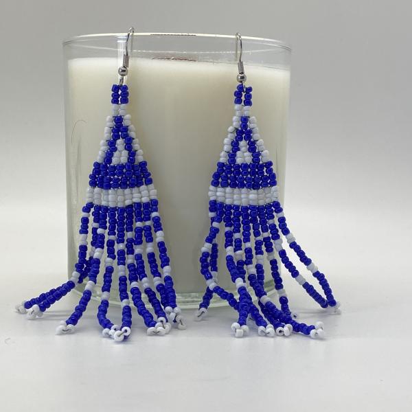 Blue and White Beaded Dangle Earrings picture