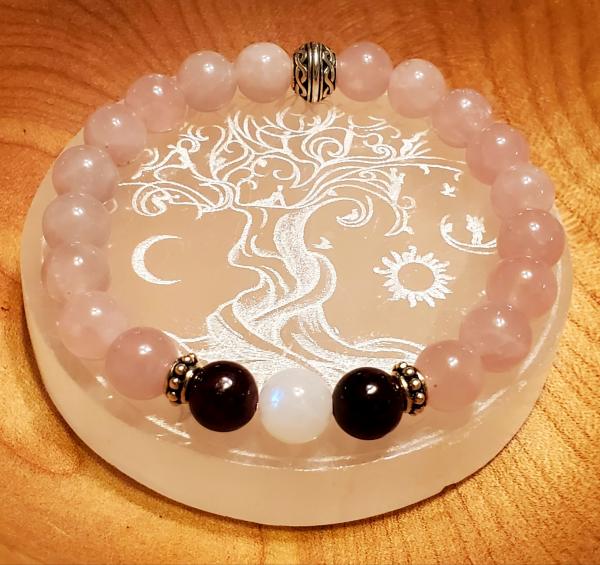 Rooted in Love - Madagascar Rose Quartz, Garnet, Rainbow Moonstone picture