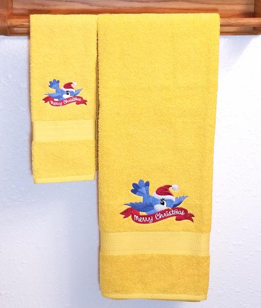 Merry  Christmas Bluebird Towels