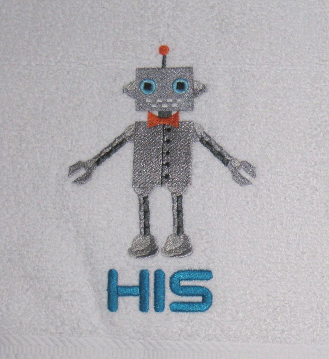 HIS and HERS Robots Embroidered Towel Set picture