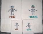 HIS and HERS Robots Embroidered Towel Set