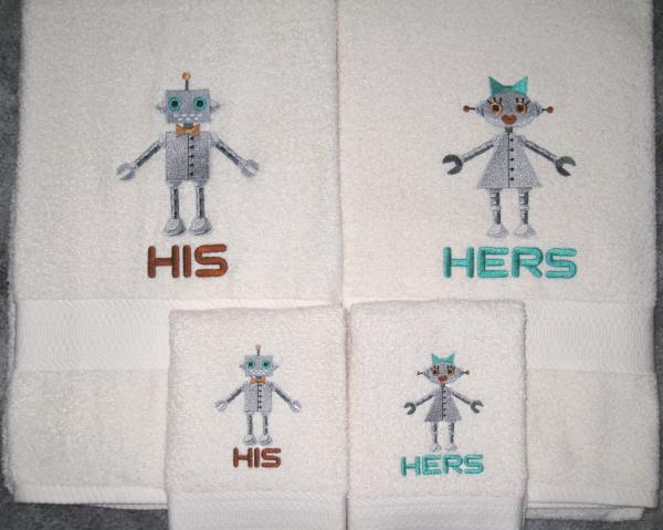 HIS and HERS Robots Embroidered Towel Set picture