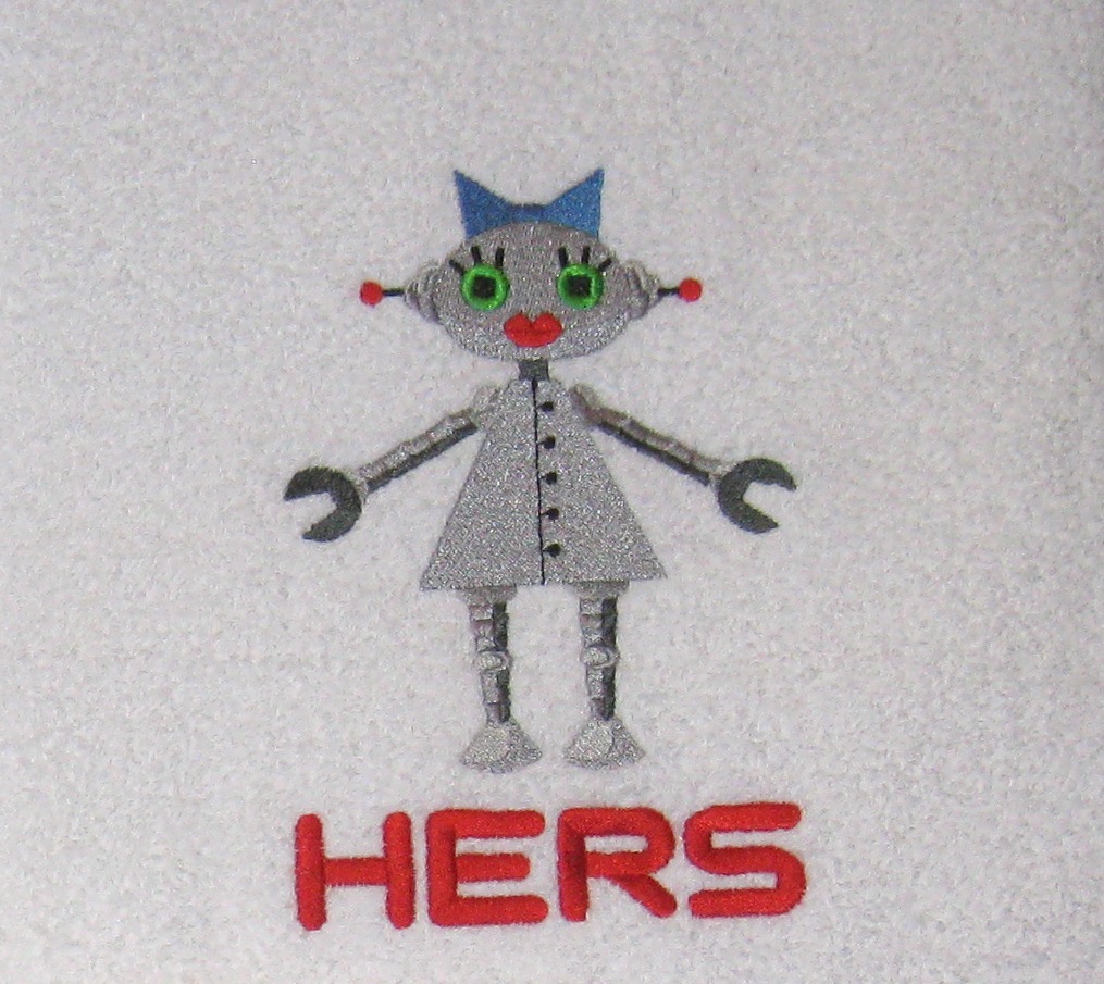 HIS and HERS Robots Embroidered Towel Set picture