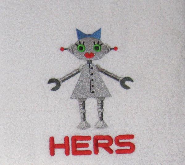 HIS and HERS Robots Embroidered Towel Set picture