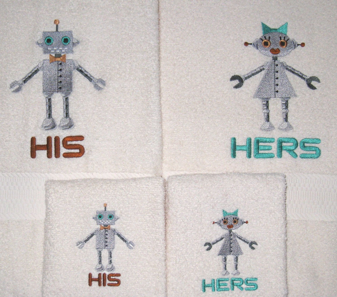 HIS and HERS Robots Embroidered Towel Set picture