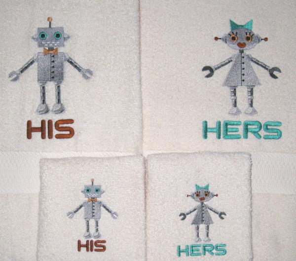 HIS and HERS Robots Embroidered Towel Set picture