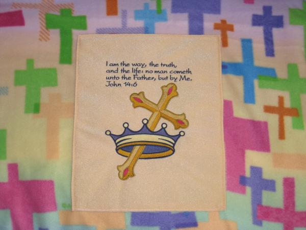 Large CROSSES & BIBLE Verse Embroidered Fleece Tied Blanket John 14:6 Scripture Verse Fleece Tie Throw