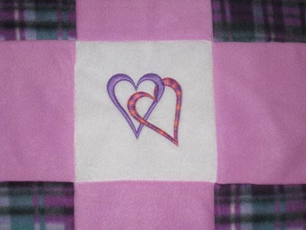 Large HEARTS BLOCK QUILTED Colorful Fleece Throw One-of-a Kind Two Layer Quilted Blanket picture