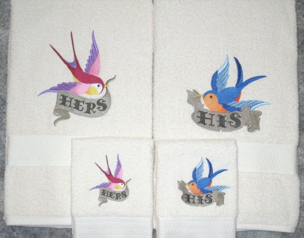 Colorful Swallows 4 pc Bath and Hand Towel set picture