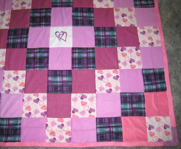 Large HEARTS BLOCK QUILTED Colorful Fleece Throw One-of-a Kind Two Layer Quilted Blanket picture