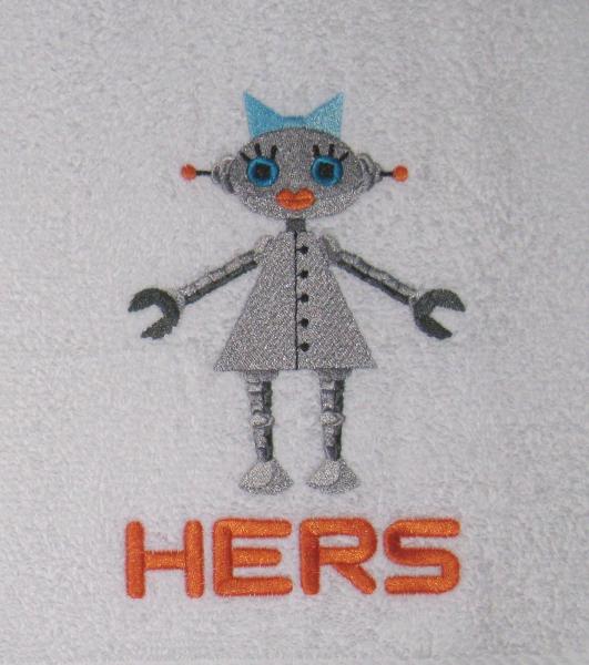 HIS and HERS Robots Embroidered Towel Set picture