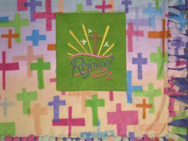 Large CROSSES and BIBLE Embroidered Fleece Tied Blanket Rejoice Cross Scripture Fleece Tie Throw picture