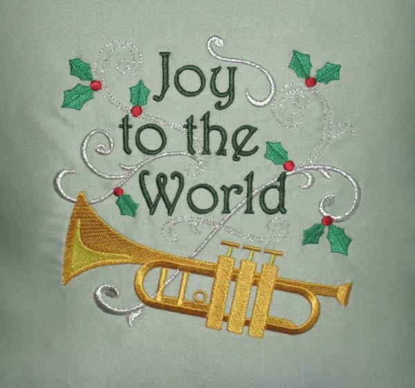 Joy to the World Pillow with Trumpet and Holly picture