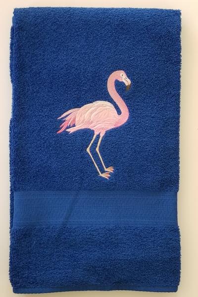 Flamingo Blue Towel Pink Flamingos Embroidered Bath Towel picture