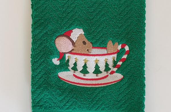 Christmas Mouse in a Tea Cup Kitchen Hand Towel