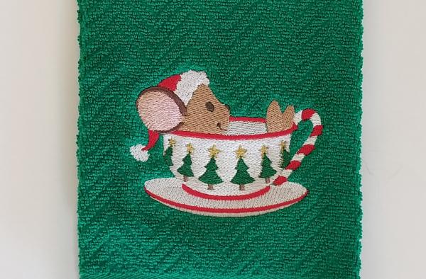 Christmas Mouse in a Tea Cup Kitchen Hand Towel picture