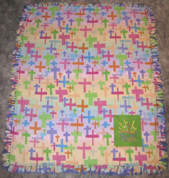 Large CROSSES and BIBLE Embroidered Fleece Tied Blanket Rejoice Cross Scripture Fleece Tie Throw picture