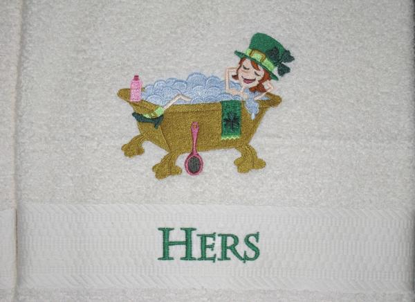 HIS and HERS Irish Towel Set - Irishman and Irishwoman in Bathtubs Bath Towels picture