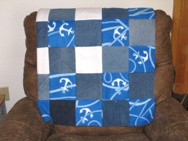 ANCHORS BLOCK QUILT Seashore Fleece and Denim Quilt Two Layer Quilted Blanket for the Beach, Lake or Boat Perfect for Nautical Home Decor Expired picture