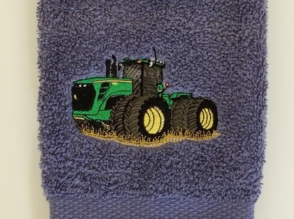 Green Tractor Embroidered Hand Towel