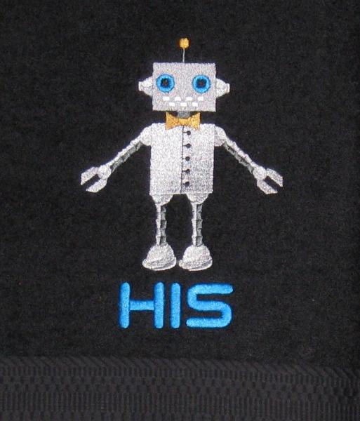 HIS and HERS Robots Embroidered Towel Set picture