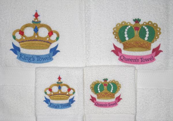 HIS and HERS Royalty Towel Set - Colorful Crowns - Queen's and King's Bath Towels picture