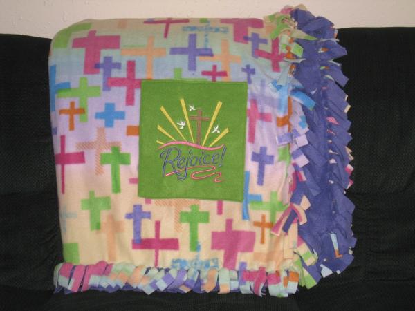 Large CROSSES and BIBLE Embroidered Fleece Tied Blanket Rejoice Cross Scripture Fleece Tie Throw picture