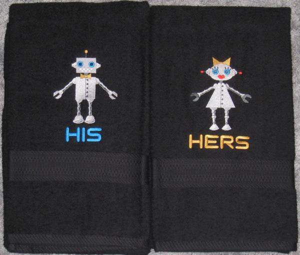 HIS and HERS Robots Embroidered Towel Set picture