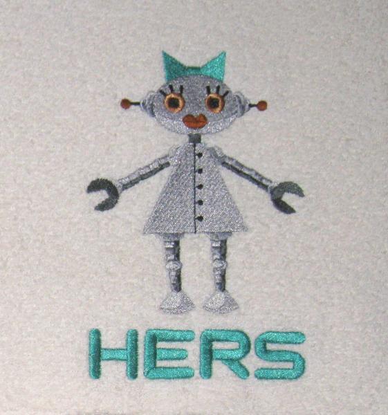 HIS and HERS Robots Embroidered Towel Set picture