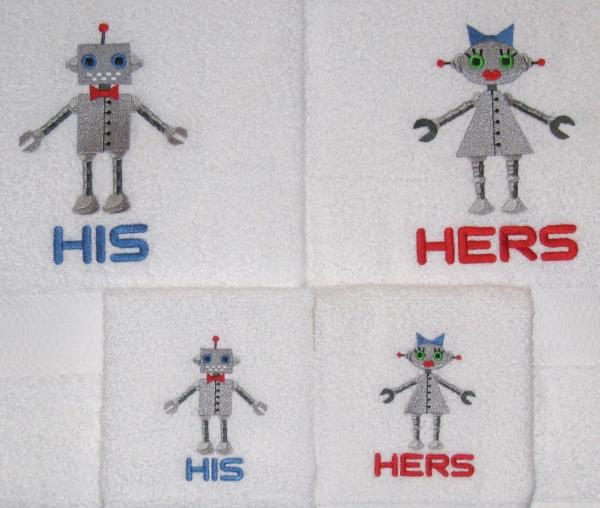 HIS and HERS Robots Embroidered Towel Set picture