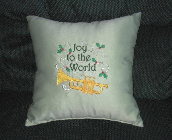 Joy to the World Pillow with Trumpet and Holly picture