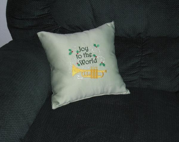 Joy to the World Pillow with Trumpet and Holly picture