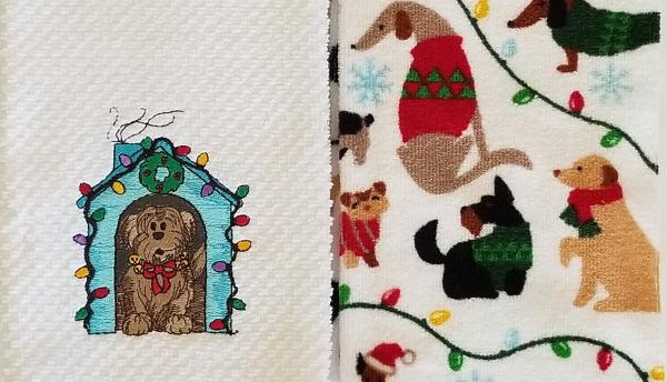 Christmas Dog in Doghouse Kitchen Hand Towel Set picture