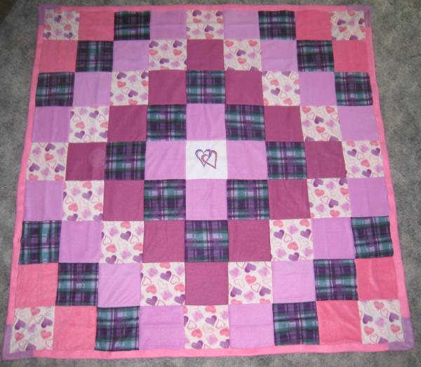 Large HEARTS BLOCK QUILTED Colorful Fleece Throw One-of-a Kind Two Layer Quilted Blanket