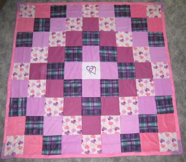 Large HEARTS BLOCK QUILTED Colorful Fleece Throw One-of-a Kind Two Layer Quilted Blanket picture