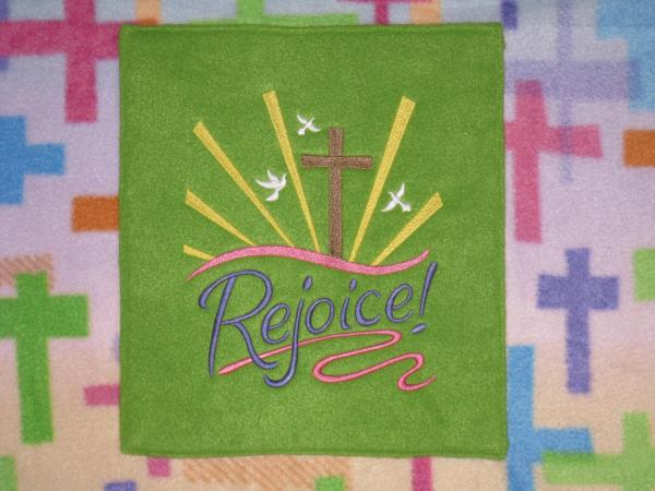 Large CROSSES and BIBLE Embroidered Fleece Tied Blanket Rejoice Cross Scripture Fleece Tie Throw picture