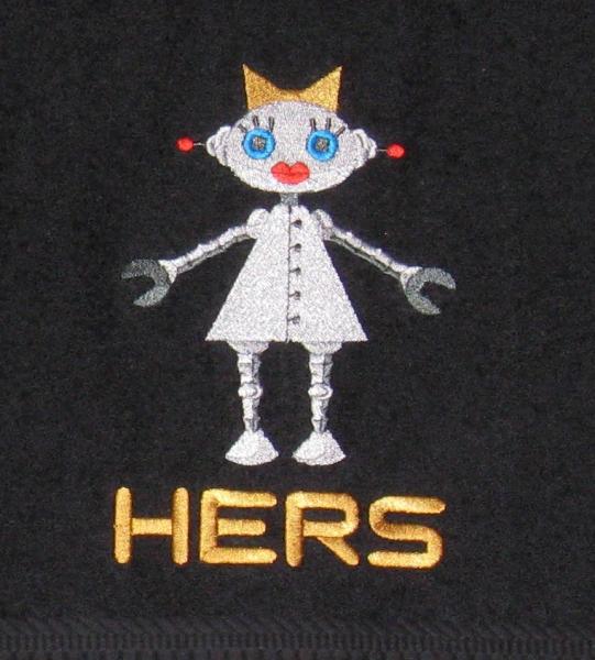 HIS and HERS Robots Embroidered Towel Set picture