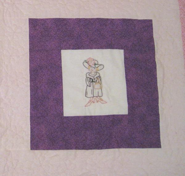 Twin Traditional Quilt 6 Hand Embroidered Blocks of Girls Singing, Dancing, Reading, Playing with dolls, Dressing Up - quilted with flowers picture