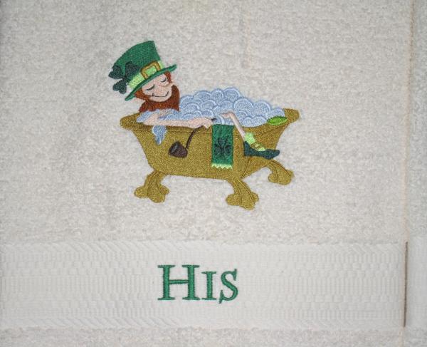 HIS and HERS Irish Towel Set - Irishman and Irishwoman in Bathtubs Bath Towels picture