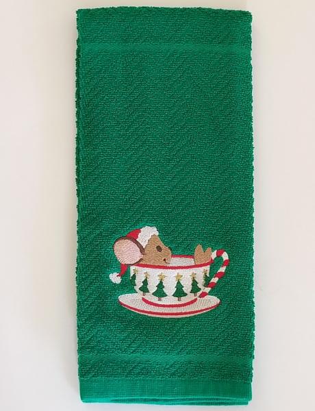 Christmas Mouse in a Tea Cup Kitchen Hand Towel picture