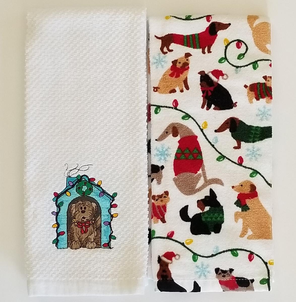Christmas Dog in Doghouse Kitchen Hand Towel Set picture