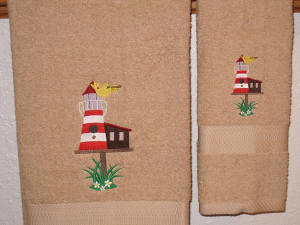 LIGHTHOUSE BIRDHOUSE Bath and Hand Towel Set