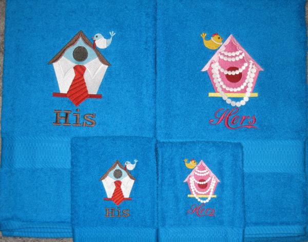 His and Hers Birdhouses Bath Towels