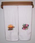 HIS and HERS Hearts Towel Set - Flaming Heart and Roses Heart Embroidered Bath Towels